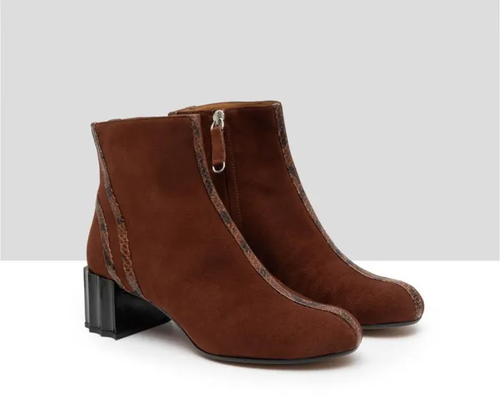 Women Medium Heel Audley Shoes Mid Heel Leather Booties Giunia Brown