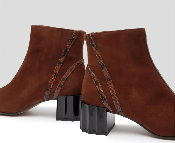 Women Medium Heel Audley Shoes Mid Heel Leather Booties Giunia Brown