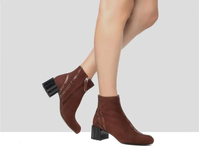 Women Medium Heel Audley Shoes Mid Heel Leather Booties Giunia Brown