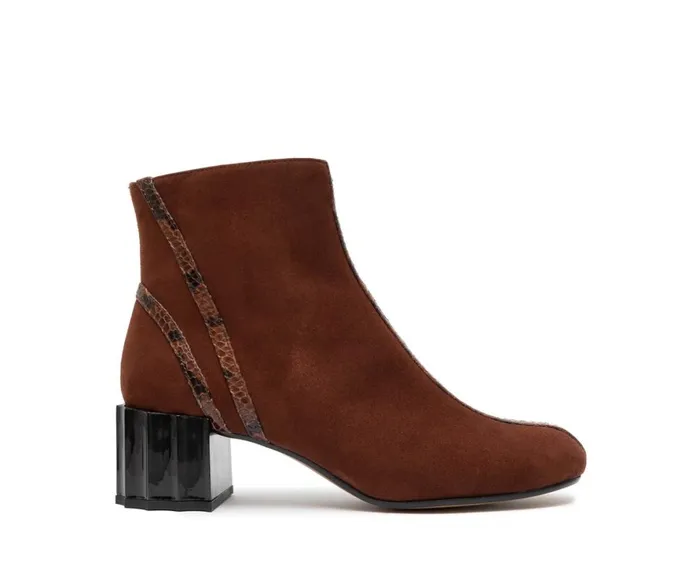 Women Medium Heel Audley Shoes Mid Heel Leather Booties Giunia Brown