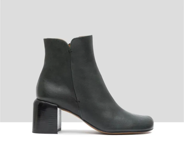 Women Medium Heel Audley Shoes Mid Heel Leather Booties Glee Green