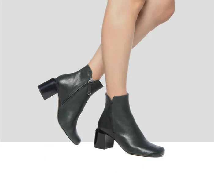 Women Medium Heel Audley Shoes Mid Heel Leather Booties Glee Green