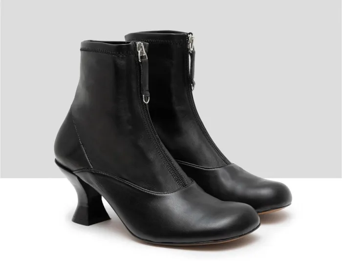 Women Medium Heel Audley Shoes Mid Heel Leather Booties Glenda Black