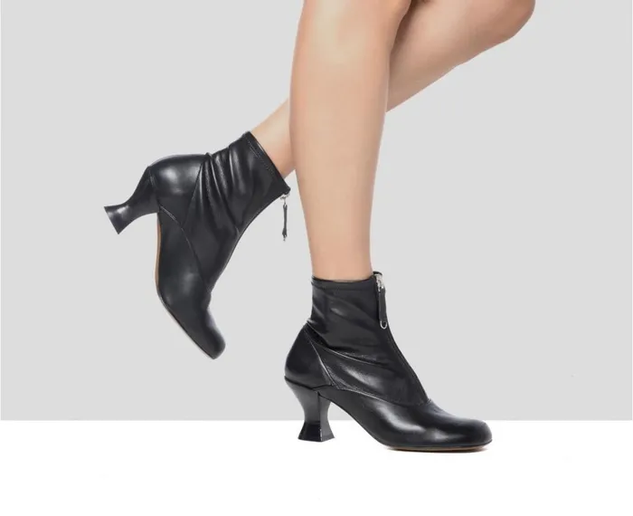 Women Medium Heel Audley Shoes Mid Heel Leather Booties Glenda Black