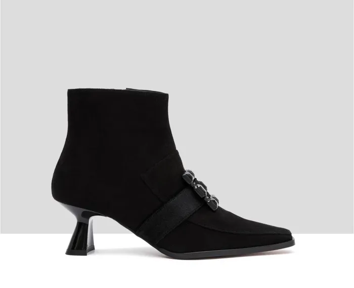 Women Medium Heel Audley Shoes Mid Heel Leather Booties Ilanis Black
