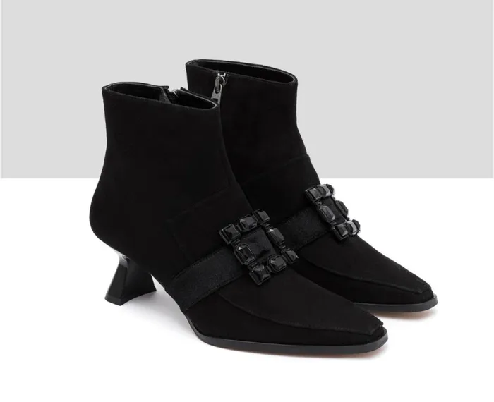 Women Medium Heel Audley Shoes Mid Heel Leather Booties Ilanis Black