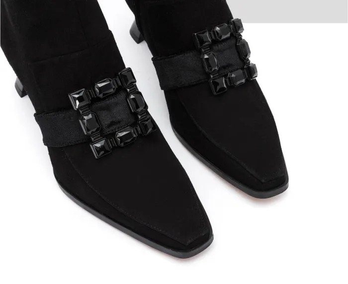 Women Medium Heel Audley Shoes Mid Heel Leather Booties Ilanis Black