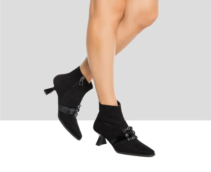 Women Medium Heel Audley Shoes Mid Heel Leather Booties Ilanis Black