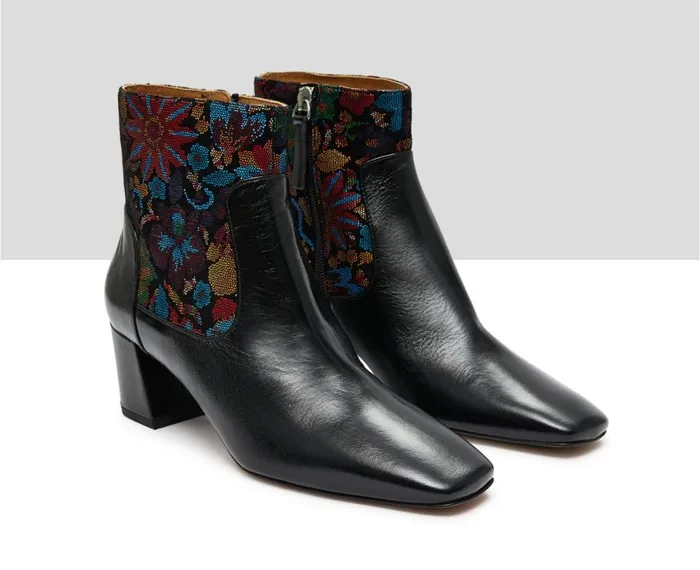 Women Medium Heel Audley Shoes Mid Heel Leather Booties Kenza Black
