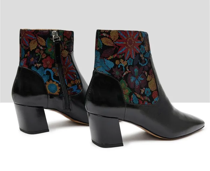 Women Medium Heel Audley Shoes Mid Heel Leather Booties Kenza Black