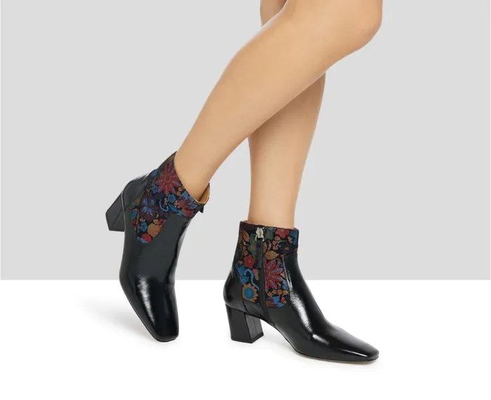 Women Medium Heel Audley Shoes Mid Heel Leather Booties Kenza Black