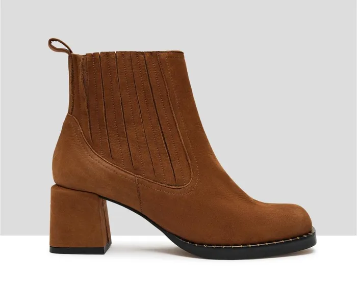 Women Medium Heel Audley Shoes Mid Heel Leather Booties Kylan Brown