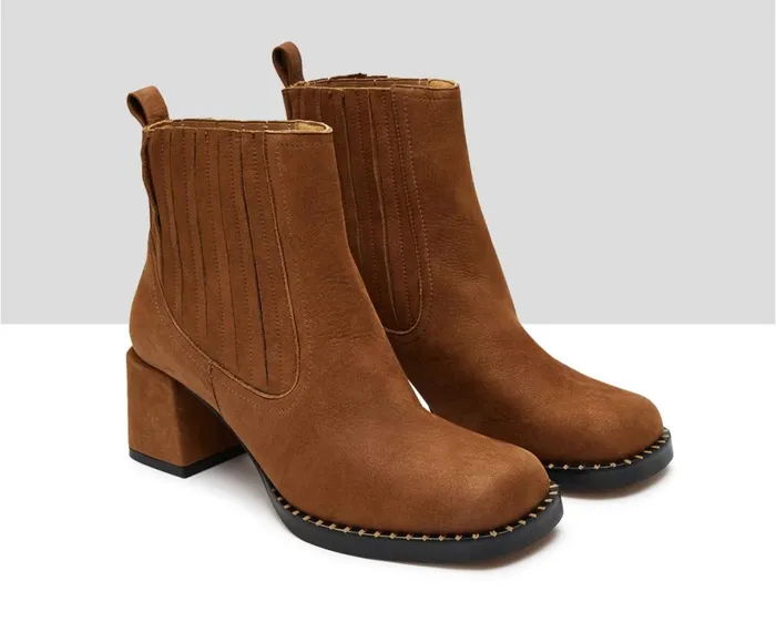 Women Medium Heel Audley Shoes Mid Heel Leather Booties Kylan Brown