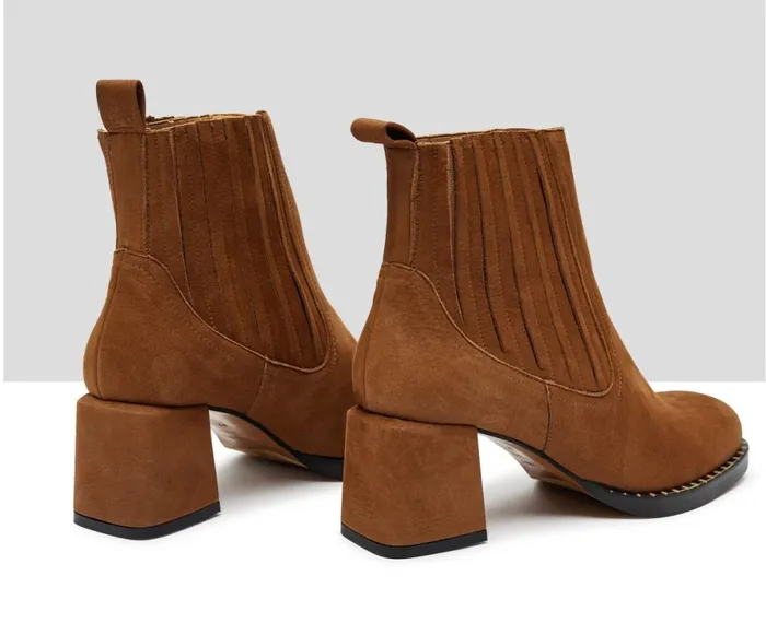Women Medium Heel Audley Shoes Mid Heel Leather Booties Kylan Brown