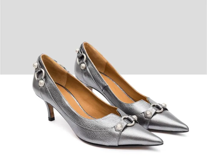 Women Medium Heel Audley Shoes Mid Heel Leather Shoe Isha Grey