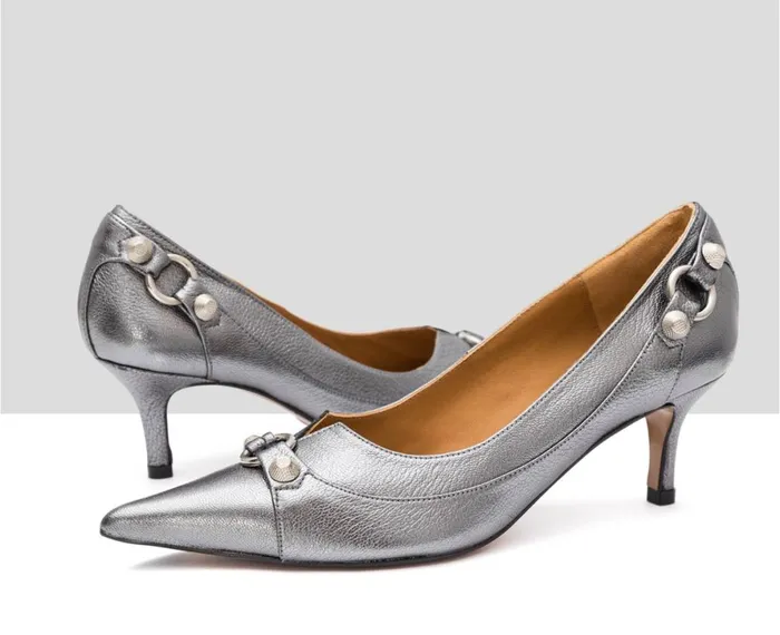 Women Medium Heel Audley Shoes Mid Heel Leather Shoe Isha Grey