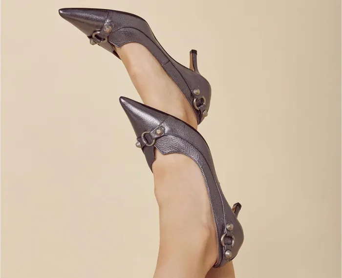 Women Medium Heel Audley Shoes Mid Heel Leather Shoe Isha Grey