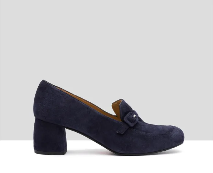 Women Medium Heel Audley Shoes Mid Heel Leather Shoe Ivory Blue