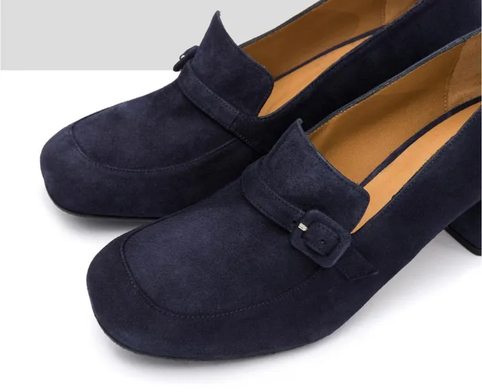 Women Medium Heel Audley Shoes Mid Heel Leather Shoe Ivory Blue