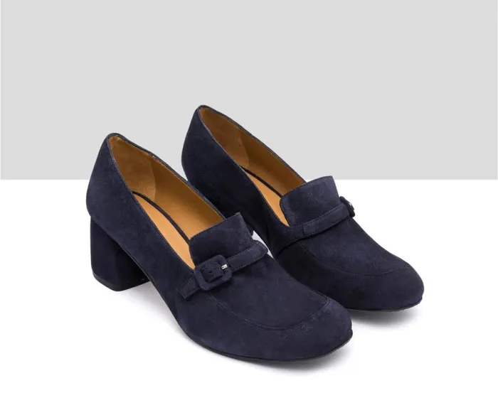 Women Medium Heel Audley Shoes Mid Heel Leather Shoe Ivory Blue