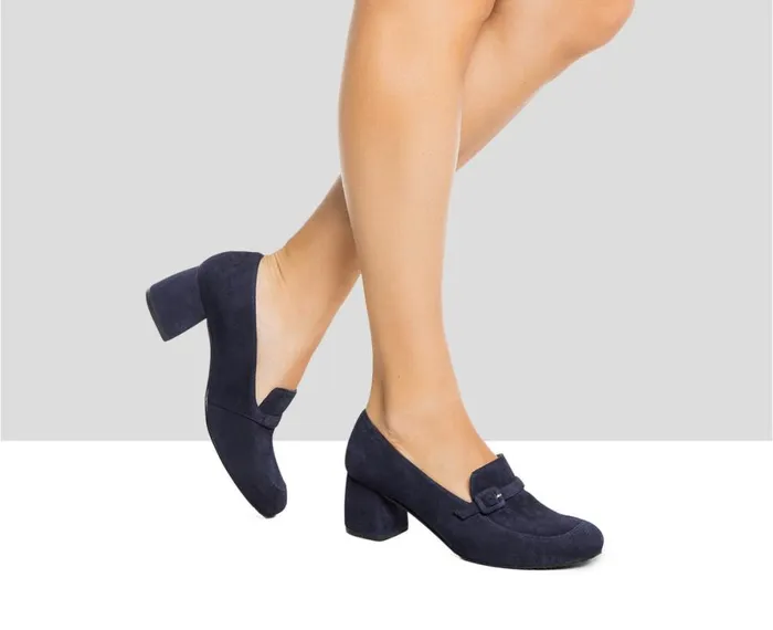 Women Medium Heel Audley Shoes Mid Heel Leather Shoe Ivory Blue