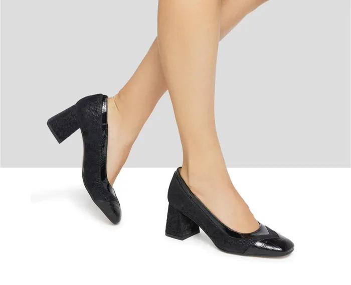 Women Medium Heel Audley Shoes Mid Heel Leather Shoe Karol Black