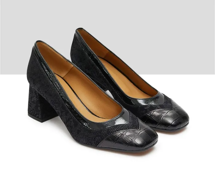 Women Medium Heel Audley Shoes Mid Heel Leather Shoe Karol Black