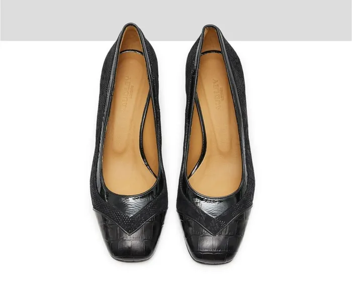Women Medium Heel Audley Shoes Mid Heel Leather Shoe Karol Black