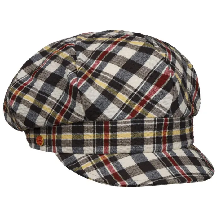 WomenMen Seersucker Check Newsboy Cap Blueyellow Mayser Flat Caps