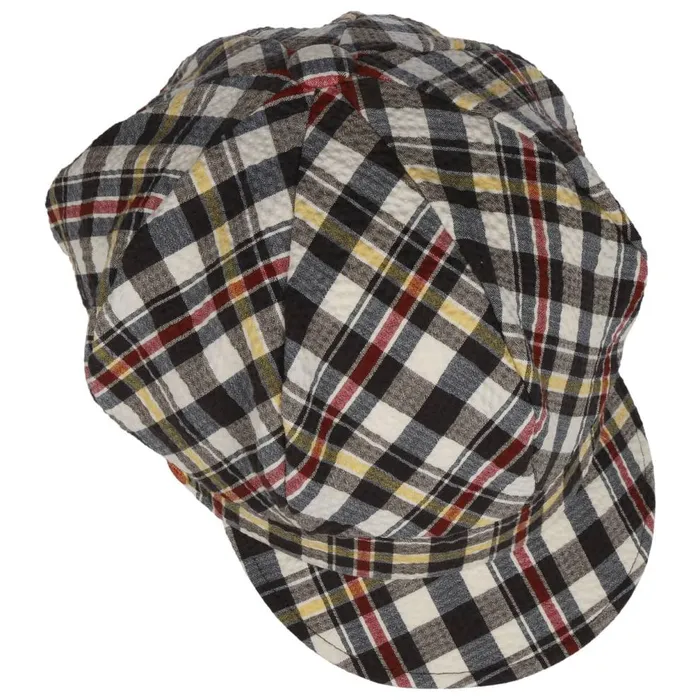 WomenMen Seersucker Check Newsboy Cap Blueyellow Mayser Flat Caps WomenMen Seersucker Check Newsboy Cap Blueyellow Mayser Flat Caps