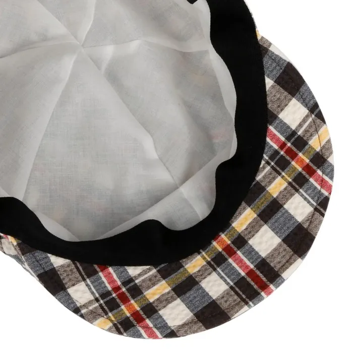 WomenMen Seersucker Check Newsboy Cap Blueyellow Mayser Flat Caps WomenMen Seersucker Check Newsboy Cap Blueyellow Mayser Flat Caps