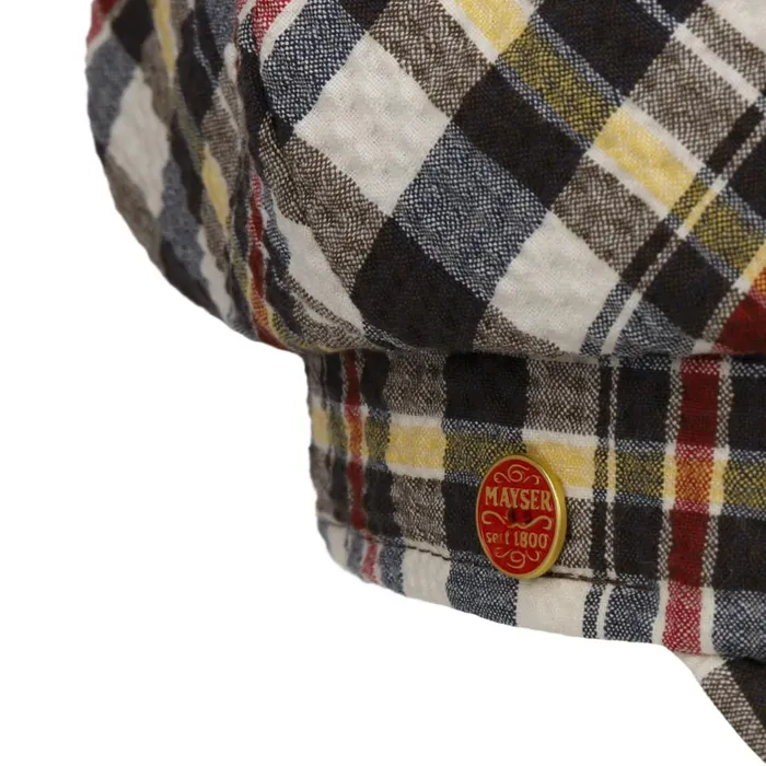 WomenMen Seersucker Check Newsboy Cap Blueyellow Mayser Flat Caps WomenMen Seersucker Check Newsboy Cap Blueyellow Mayser Flat Caps