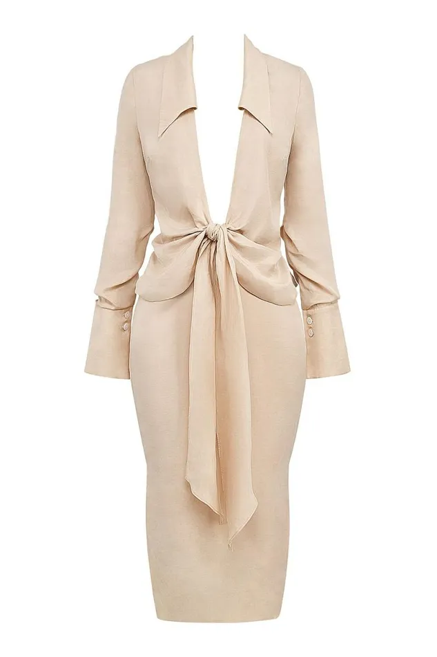 Women Nevaeh Almond Plunge Shirt Midi Dress House Of CB Dresses Women Nevaeh Almond Plunge Shirt Midi Dress House Of CB Dresses