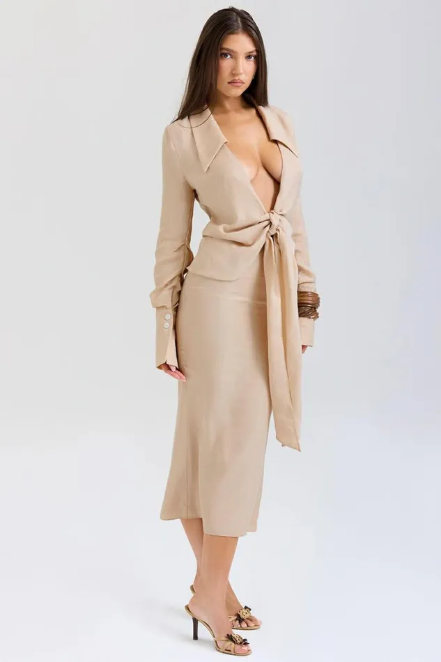 Women Nevaeh Almond Plunge Shirt Midi Dress House Of CB Dresses Women Nevaeh Almond Plunge Shirt Midi Dress House Of CB Dresses