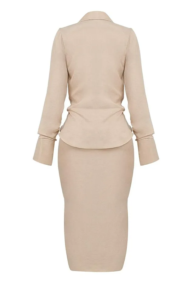 Women Nevaeh Almond Plunge Shirt Midi Dress House Of CB Dresses Women Nevaeh Almond Plunge Shirt Midi Dress House Of CB Dresses