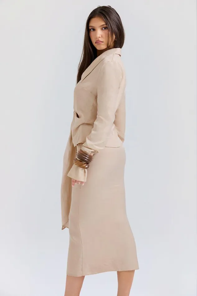 Women Nevaeh Almond Plunge Shirt Midi Dress House Of CB Dresses Women Nevaeh Almond Plunge Shirt Midi Dress House Of CB Dresses