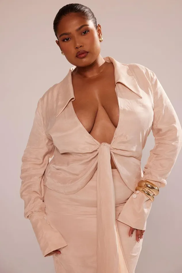 Women Nevaeh Almond Plunge Shirt Midi Dress House Of CB Dresses Women Nevaeh Almond Plunge Shirt Midi Dress House Of CB Dresses
