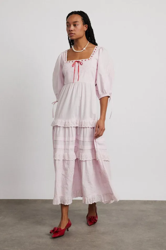 Women Occasion Wear Damson Madder Rebecca Bow Back Dress 8211 Pink Broderie