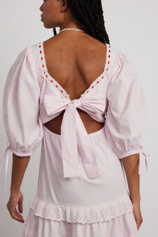 Women Occasion Wear Damson Madder Rebecca Bow Back Dress 8211 Pink Broderie