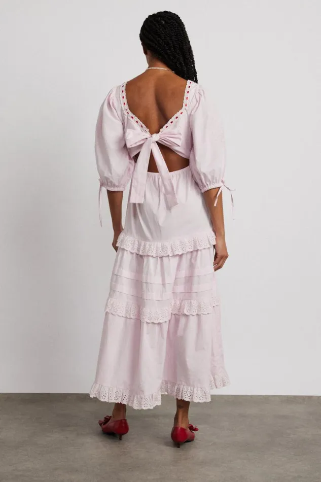 Women Occasion Wear Damson Madder Rebecca Bow Back Dress 8211 Pink Broderie