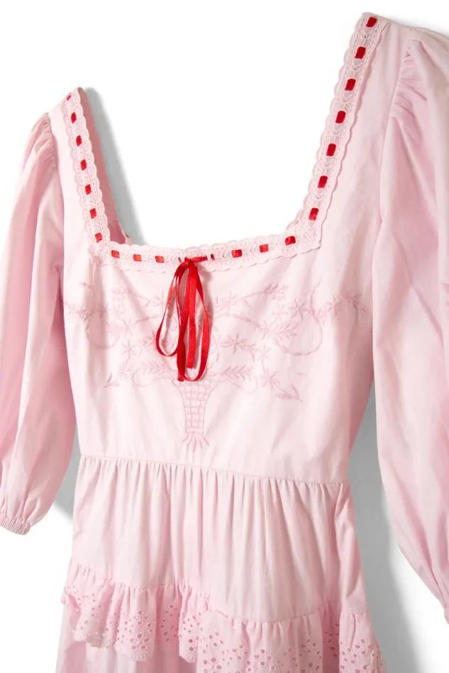 Women Occasion Wear Damson Madder Rebecca Bow Back Dress 8211 Pink Broderie