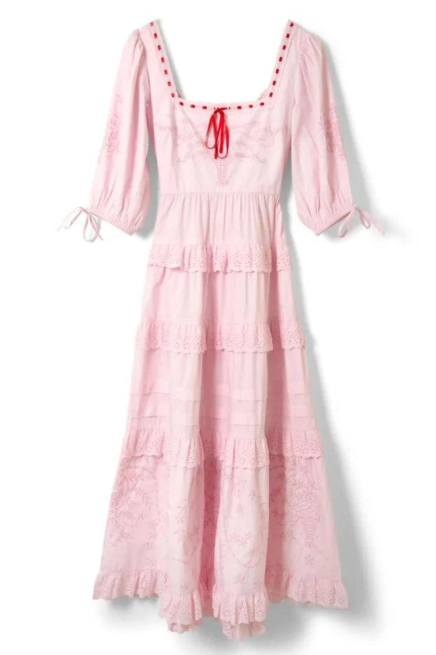 Women Occasion Wear Damson Madder Rebecca Bow Back Dress 8211 Pink Broderie