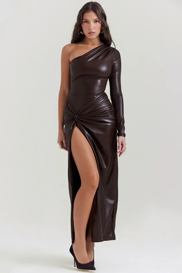 Women Octavia Cocoa Vegan Leather Maxi Dress House Of CB Dresses