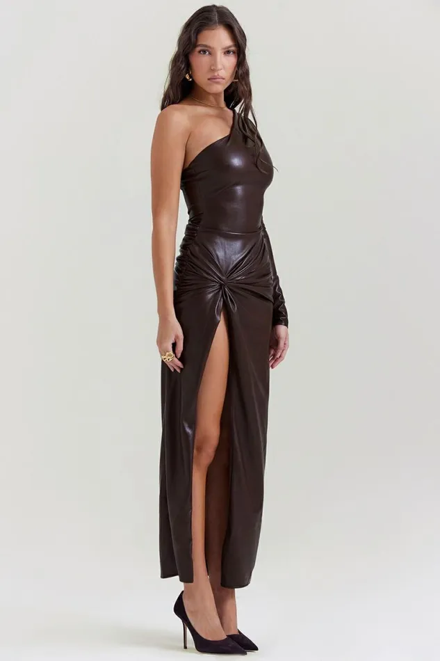 Women Octavia Cocoa Vegan Leather Maxi Dress House Of CB Dresses Women Octavia Cocoa Vegan Leather Maxi Dress House Of CB Dresses