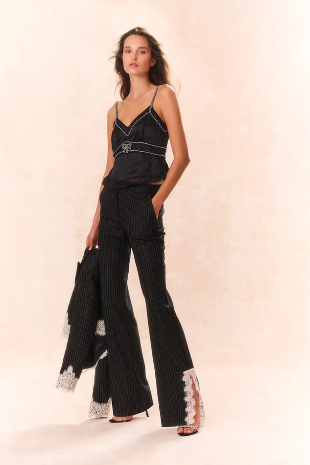 Women Pants and Shorts LoveShackFancy Garelle Pinstriped LaceDetailed Pants Night Shadow