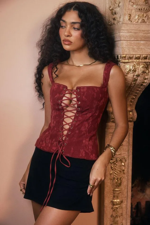 Women Parisa Merlot Floral Corset House Of CB Corsets