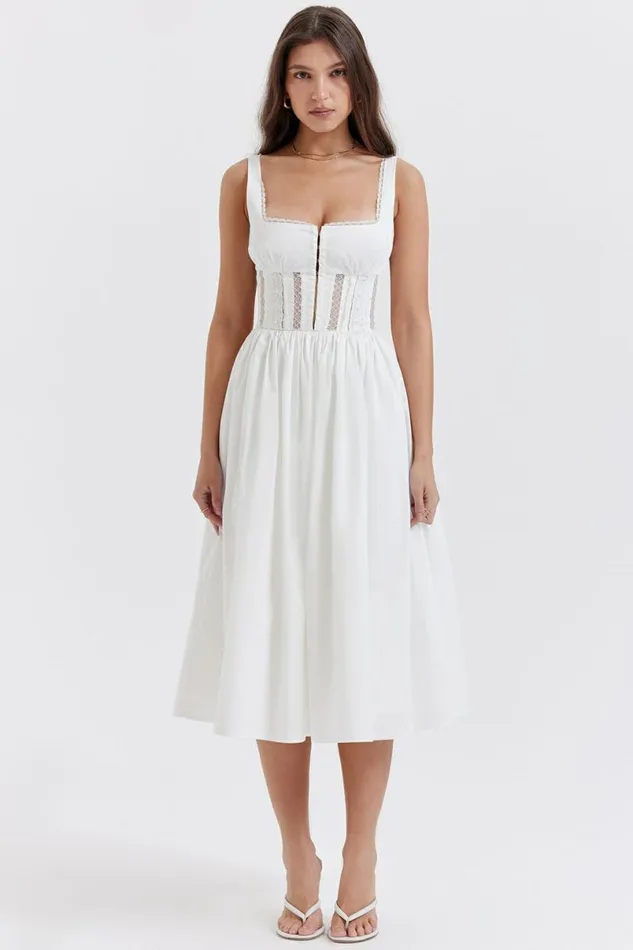 Women Perle White Lace Trim Midi Dress House Of CB Dresses