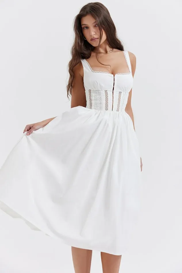 Women Perle White Lace Trim Midi Dress House Of CB Dresses