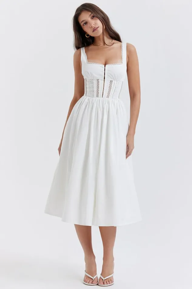 Women Perle White Lace Trim Midi Dress House Of CB Dresses