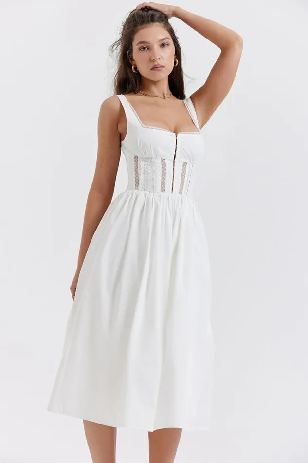 Women Perle White Lace Trim Midi Dress House Of CB Dresses